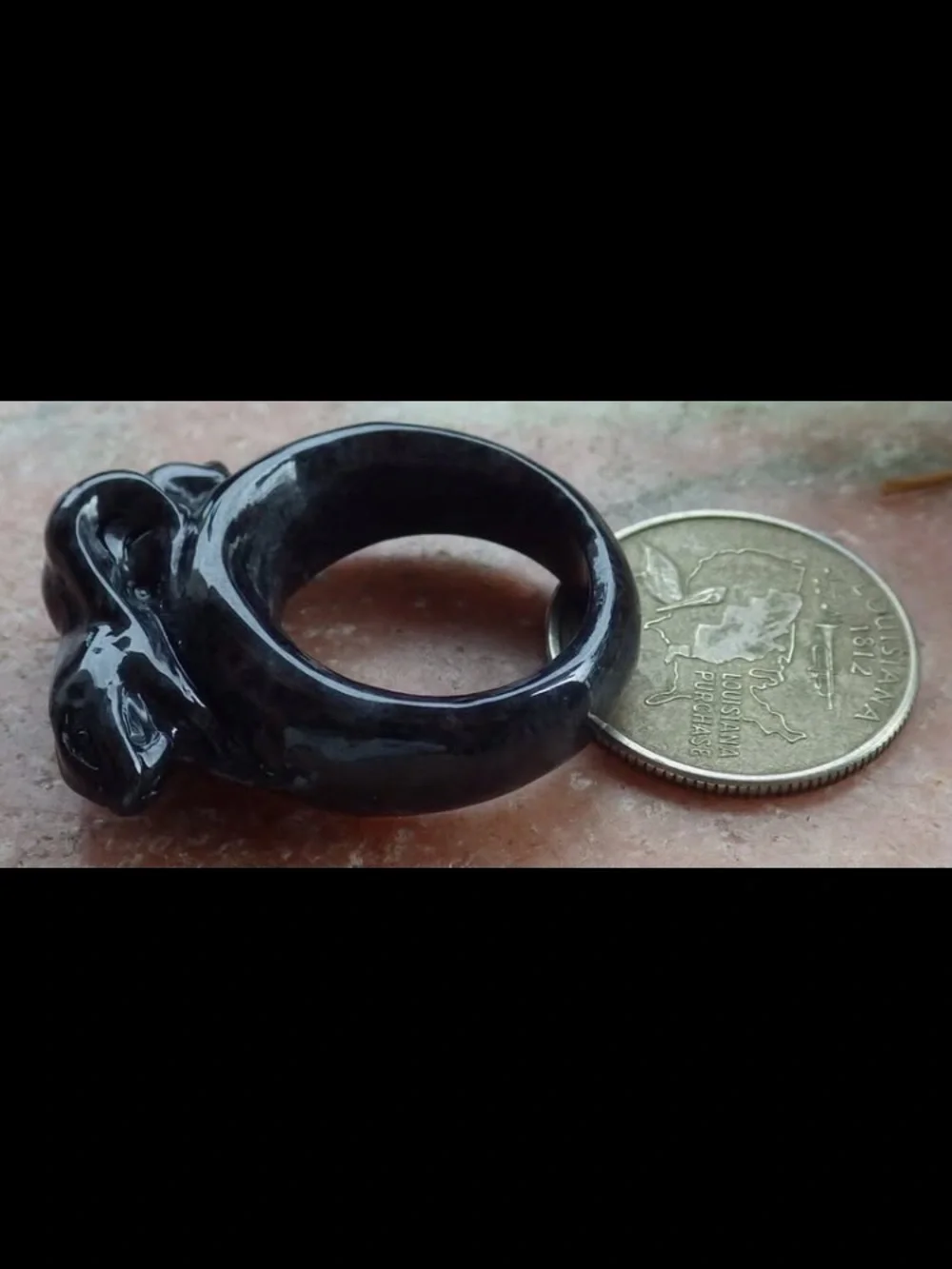Certificate Jadeite Jade carved black Snake ring size8.5